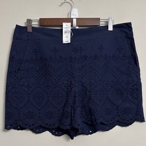 LOFT Outlet Navy Eyelet Shorts NWT side zip eyelet front pocket 10